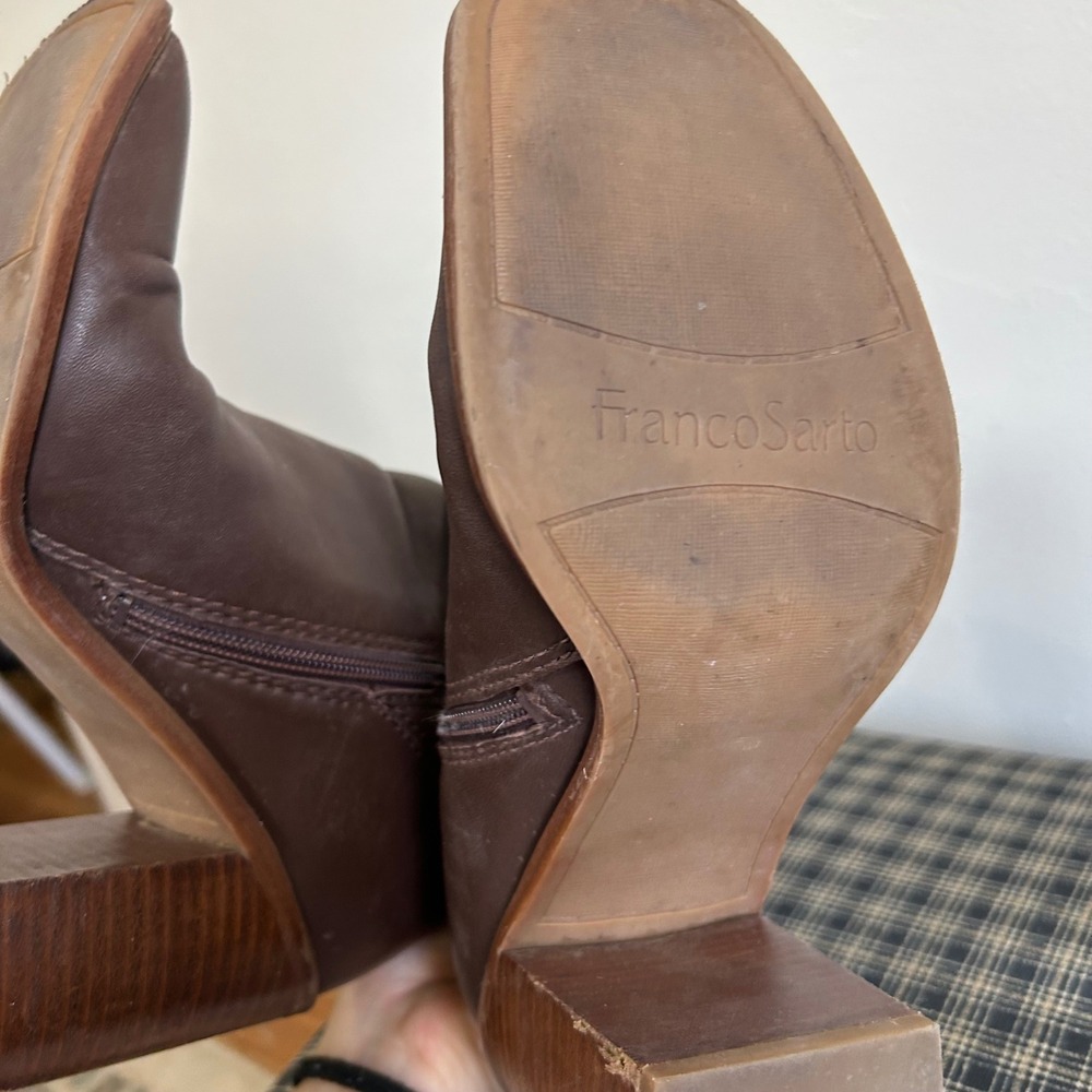 GUC Franco Sarto Leather‎ Ankle Boots Size 8.5 Brown Square Toe Block Heel - Picture 6 of 6